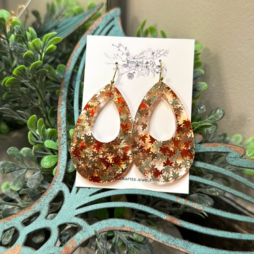 Metallic Autumn Leaf Teardrop Earrings by Mended and Co.